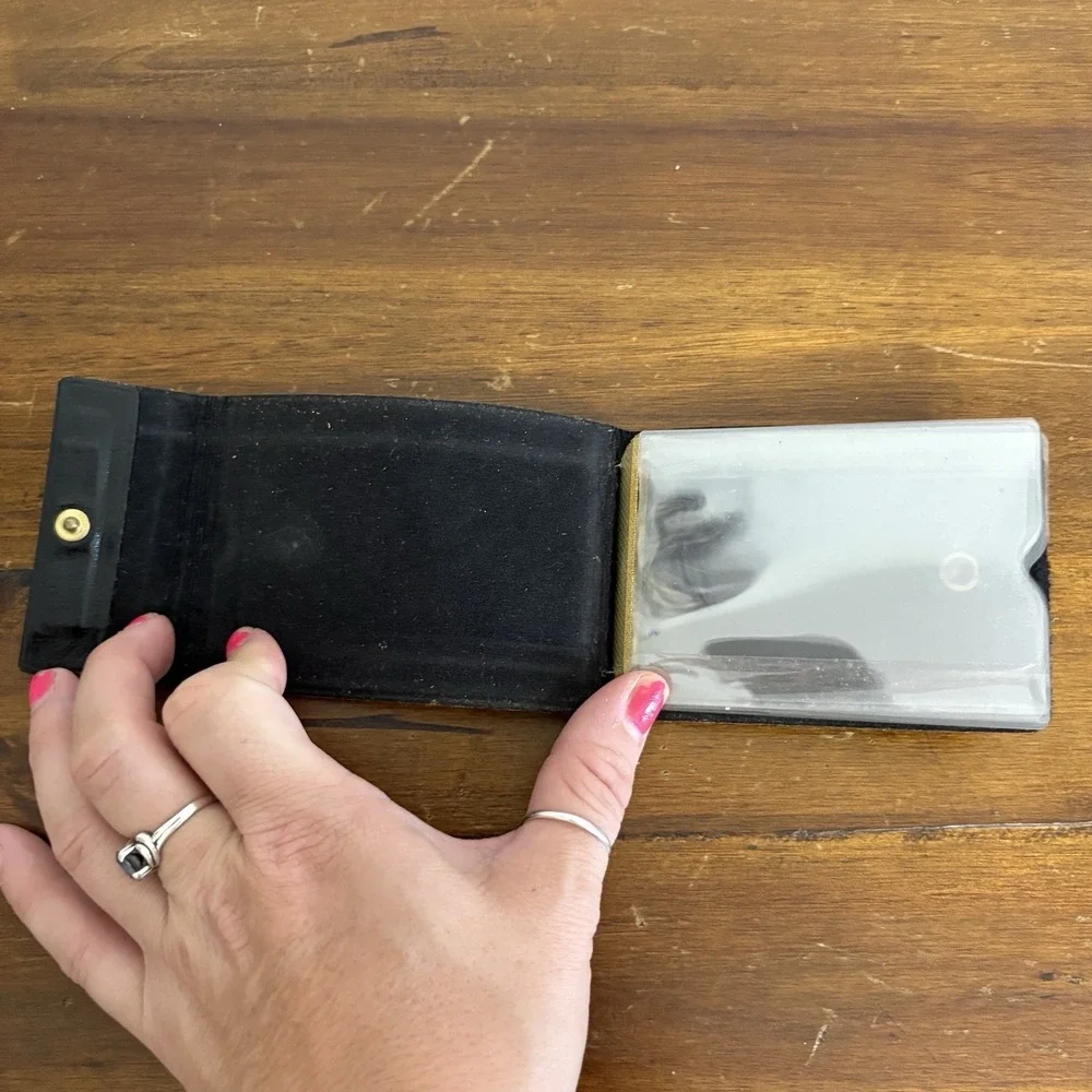 Vtg Buffalo Calf Leather Card Wallet Pebbled Suit Pocket Bifold Photo Black